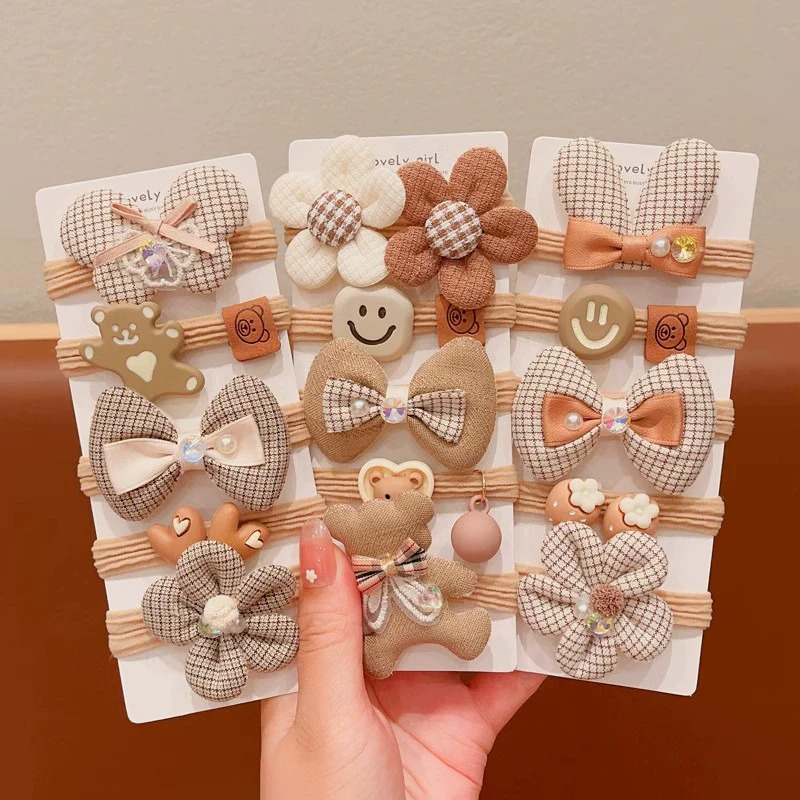 Milk coffee-colored bow children's hair band for autumn and winter, new high-elasticity, seamless hair band for girls, baby hair tie full figure