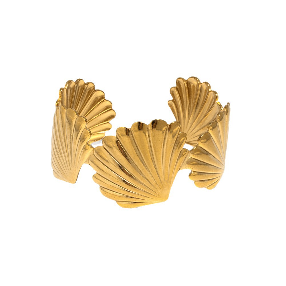 Wholesale of new cross-border concave and convex scallop wide stainless steel bracelet in ins style, fashionable and individual open bracelet accessories Item Picture