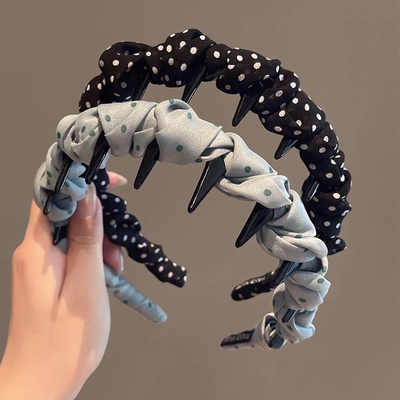 High-end polka dot hair band, a new style of hair band for women, 2025, high top of the head, face-washing headband, pressure hair clip, hair tie and headwear Specification drawing