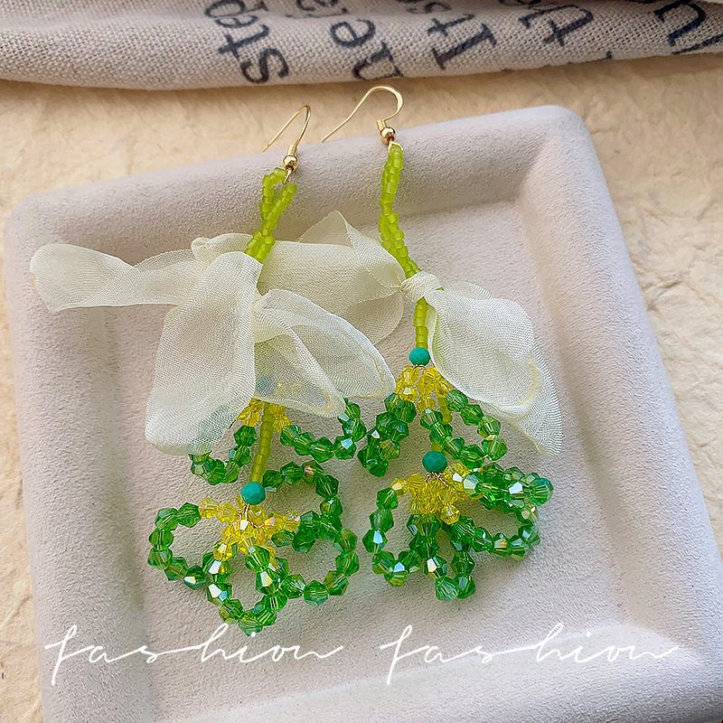 Green island beaded flower earrings for women 2025 New Style bestsellers seaside vacation style earrings, exaggerated accessories earrings Application Scenario