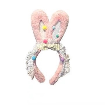 Strawberry jade rabbit, cute pink rabbit ears, lace plush hair band, women's face washing, makeup, photo taking hair accessory, sweet headband Item Picture