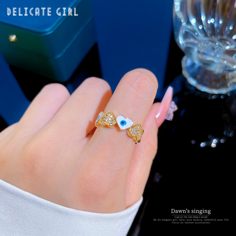 【 Real Gold 】 Oil-dripping heart-shaped glasses ring with adjustable opening, simple jewelry, Japanese-style ring couple rings details Picture