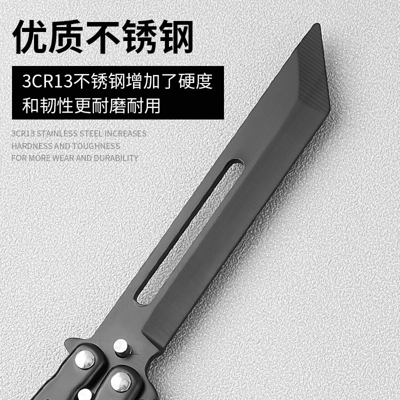 Beginner's butterfly knife csgo unedged stainless steel folding knife toy self-defense practice all-steel flower style training knife details Picture