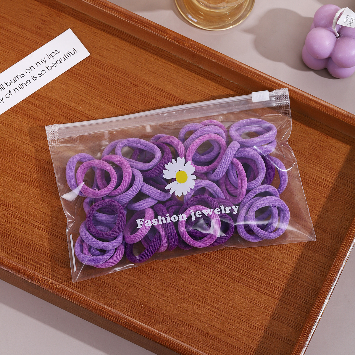 3cm children's hair band, colorful towel band, 50 daisies, bagged leather band, durable small braid, seamless, high elasticity Specification drawing