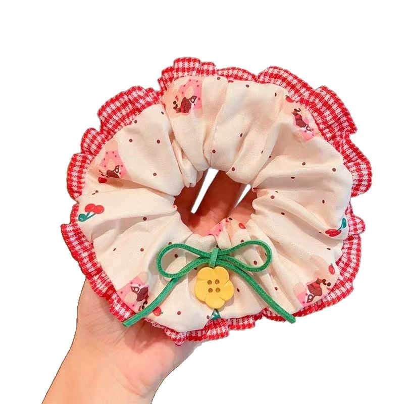 Forest-style lace-trimmed pig intestine hair band for women, 2025 new style hair tie with leather band, summer fat intestine hair band and headwear Item Picture