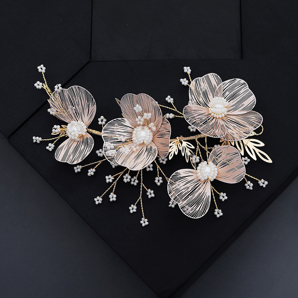 New wedding accessories from Japan and South Korea, bride's updo, makeup, studio headwear, golden thread flower, fairy beauty, handcrafted hair band full figure