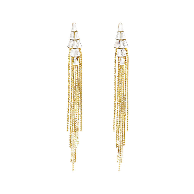 Light luxury and exquisite zircon tassel earrings, a versatile and high-end accessory for women in autumn and winter, with an exaggerated and distinctive style Item Picture