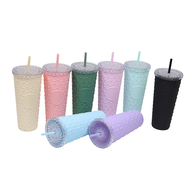 2025 New model factory direct supply 710ml crystal cup, diamond creative Internet celebrity plastic straw cup, Xingba water cup Item Picture