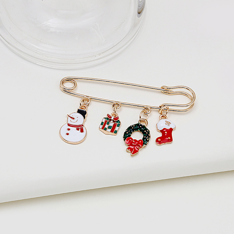 Cartoon Christmas accessory brooches, deer gifts, snowflake brooches, alloy handcrafted oil-dripping Christmas brooches, collar pins wholesale Specification drawing