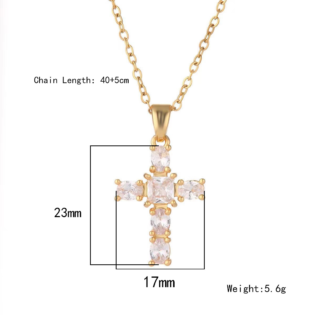 Wholesale of genuine gold electroplated and inlaid zircon cross pendant titanium steel necklace for women, European and American light luxury style collarbone chain Item Picture