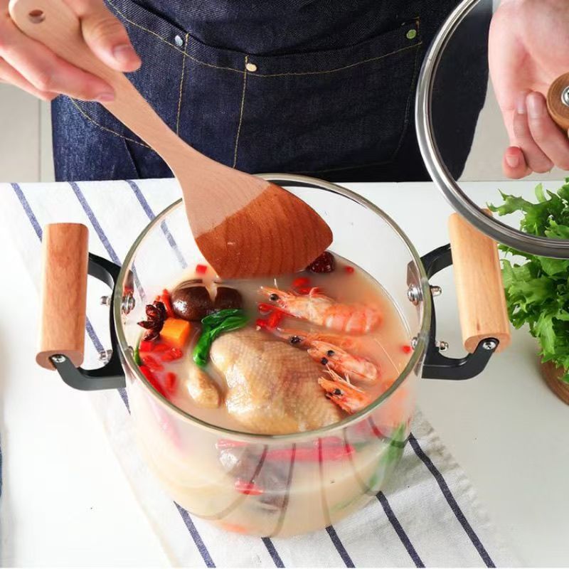 High borosilicate glass pot can be heated over an open flame. Glass cooking pot, transparent stewing pot, heat-resistant soup pot, household double-ear instant noodle pot details Picture