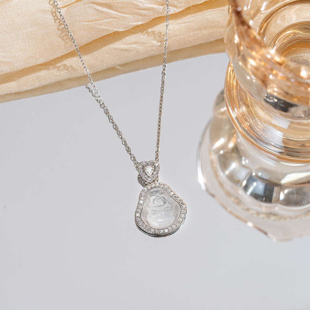 The same style of white slightly transparent small Buddha necklace on Xiaohongshu, a fashionable and high-end titanium steel collarbone chain accessory for women Application Scenario