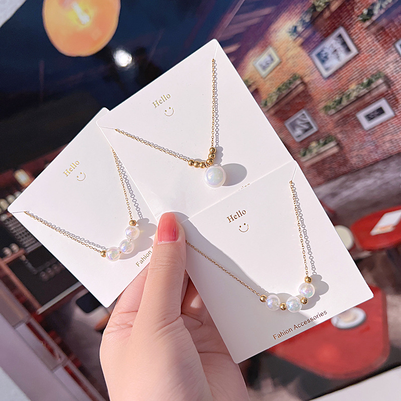Korean-style light luxury mermaid pearl necklace, titanium steel for women, non-fading, cold style collarbone chain, versatile and high-end neckchain full figure