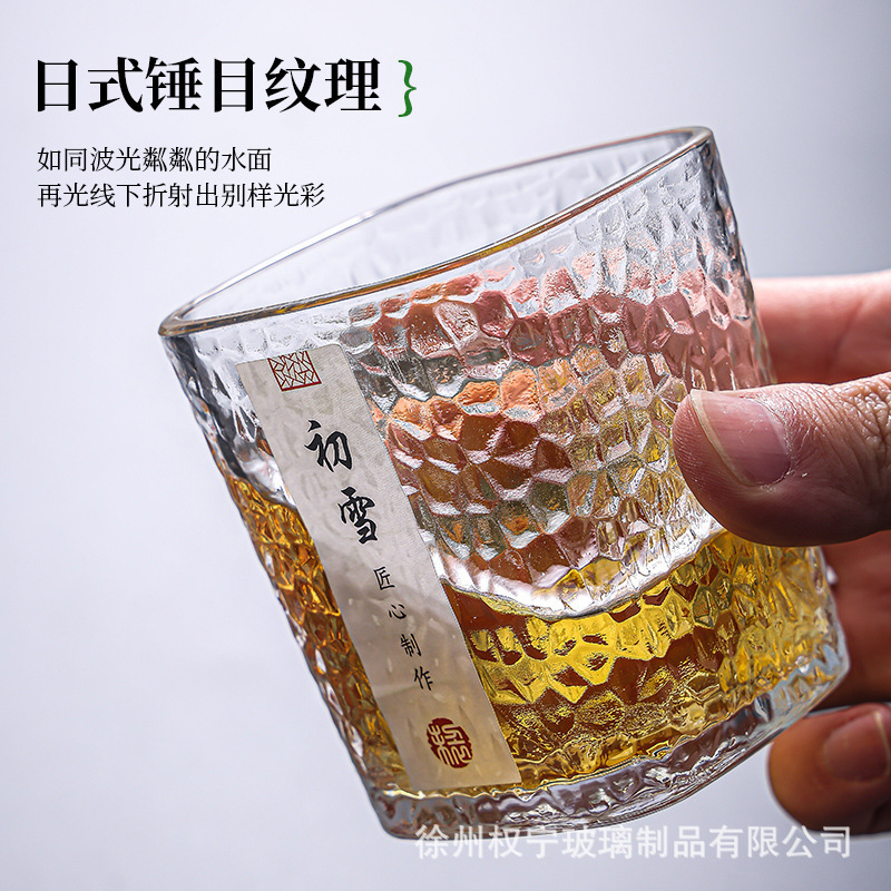 Wholesale of Chuxue cups, glass hammer-patterned small tea cups, thickened glass cups, heat-resistant tea tasting cups, simple cups, gift water cups Specification drawing
