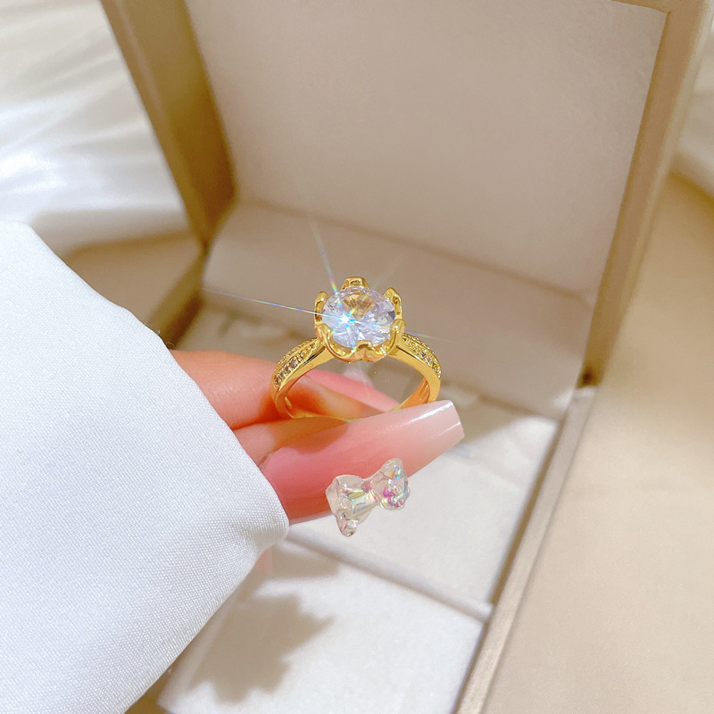 【 Real gold electroplated 】 Open ring zircon light luxury personality ring index finger ring, the same style as Internet celebrities, simple and cold style full figure
