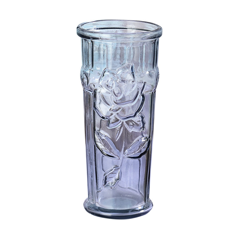 Nordic glass vase, simple relief hydroponic vase, flower arrangement, lucky bamboo, creative glass bottle decoration for home decoration Item Picture