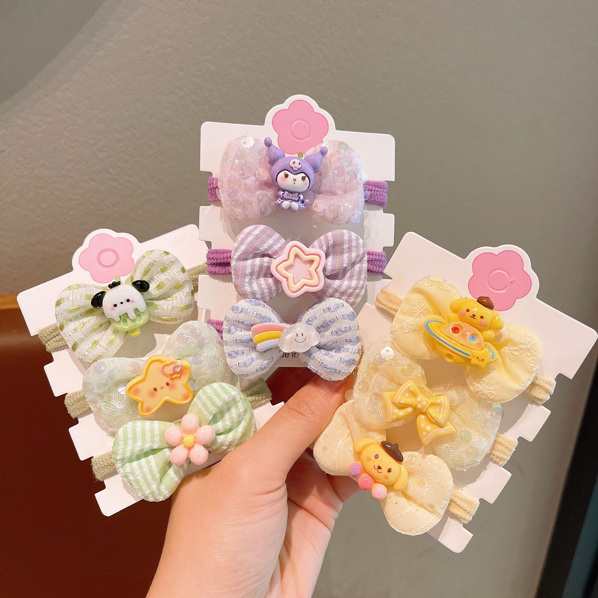 Korean-style girlish plush large intestine hair band, cute cartoon Kuromi soft girl, cream pink hair rope, hair accessory, leather band details Picture