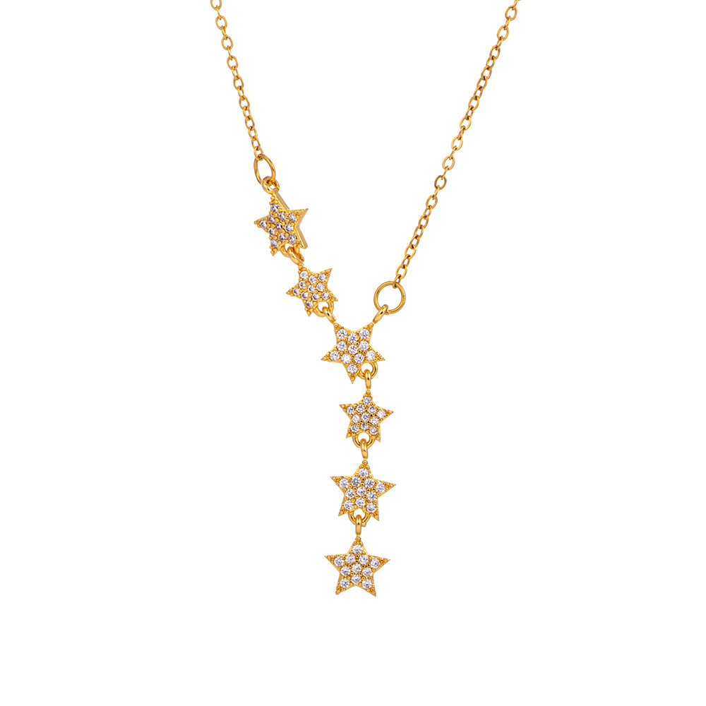 A fashionable and light luxury titanium steel necklace with a starry sky, featuring a niche design for women with tassels and star-shaped collarbone chains, is a trendy and elegant accessory Item Picture