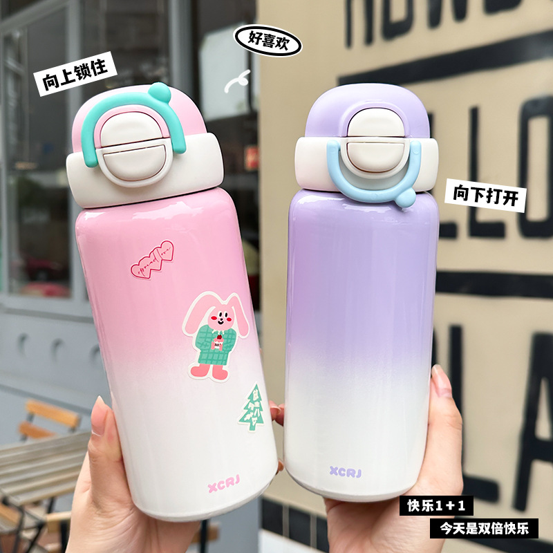 New type of women's insulated cup with straw, dual-purpose, large-capacity household 304 stainless steel cup, anti-drop water cup full figure