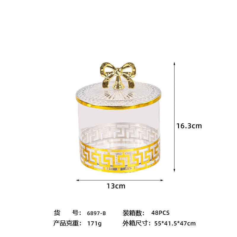 X10-6897-B Cross-border merchant transparent European retro high-footed gilded candy jar, seasoning jar, nut jar, light luxury European jar, storage jar Specification image