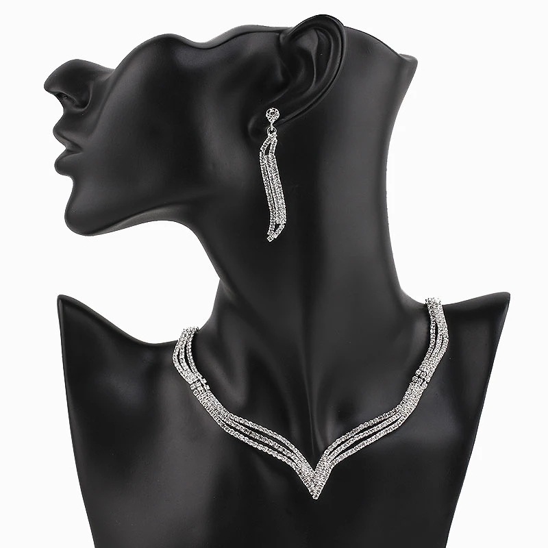 Jianla Factory direct sales of European and American three-piece water diamond claw chain jewelry sets. E-commerce supply for bride accessories ZN004 Specification drawing