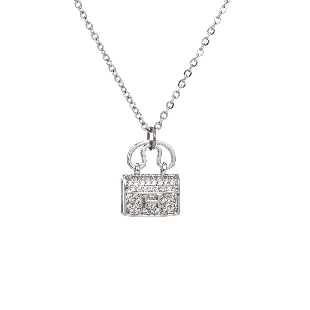 ins light luxury niche H-letter bag necklace, simple and versatile for women, popular collarbone chain, exquisite zircon titanium steel jewelry Item Picture