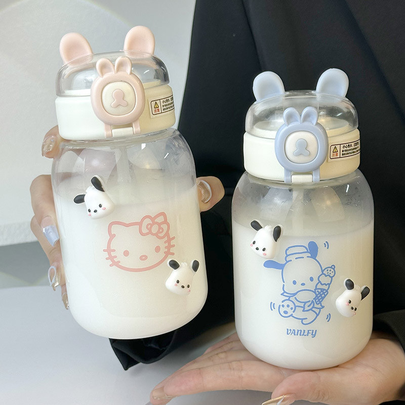 2024 New plastic water cup for female office workers, heat-resistant, shockproof, portable dog straw cup full figure