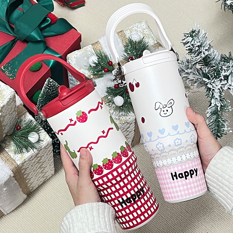 Cross-border hand-held ice cup, large-capacity car insulated cup, high appearance level cartoon water cup, women's outdoor portable straw cup full figure