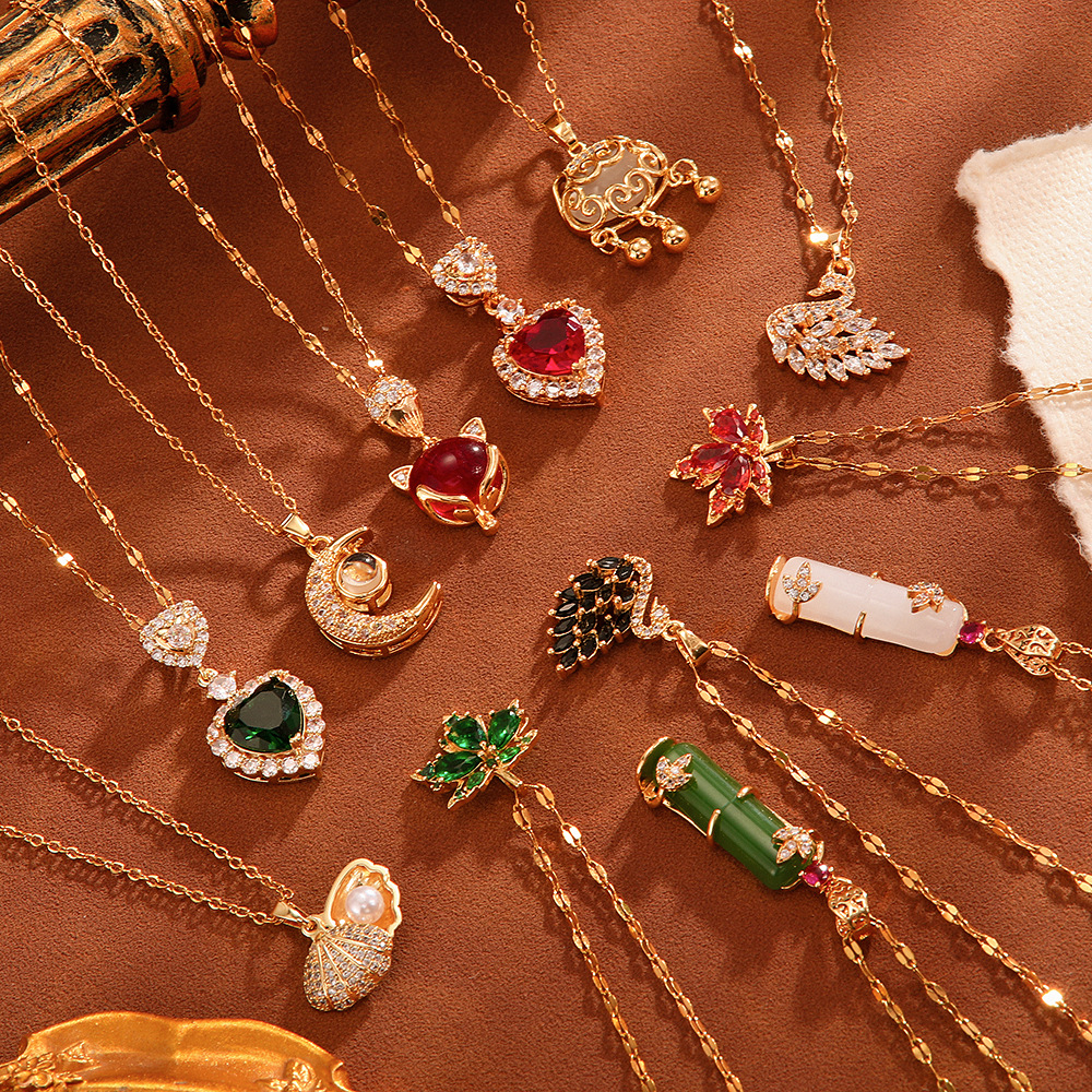 Wholesale of fashionable and high-end women's accessories with zircon series pendants, personalized titanium steel necklaces, and light luxury style niche accessories details Picture