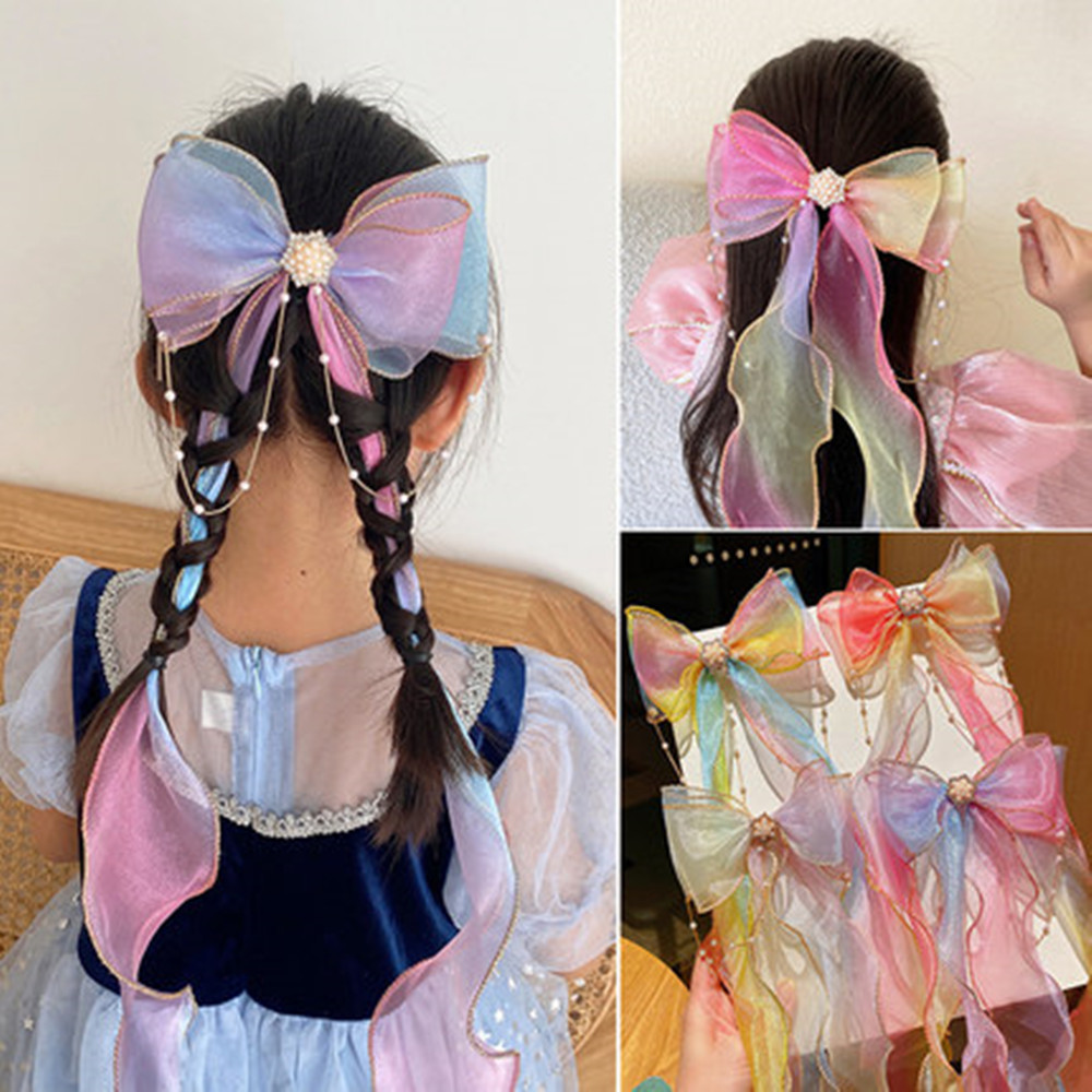 Children's hair bands, girls' colorful bow braids, little girls' princess long ribbon hair clips, summer girls' hair accessories full figure