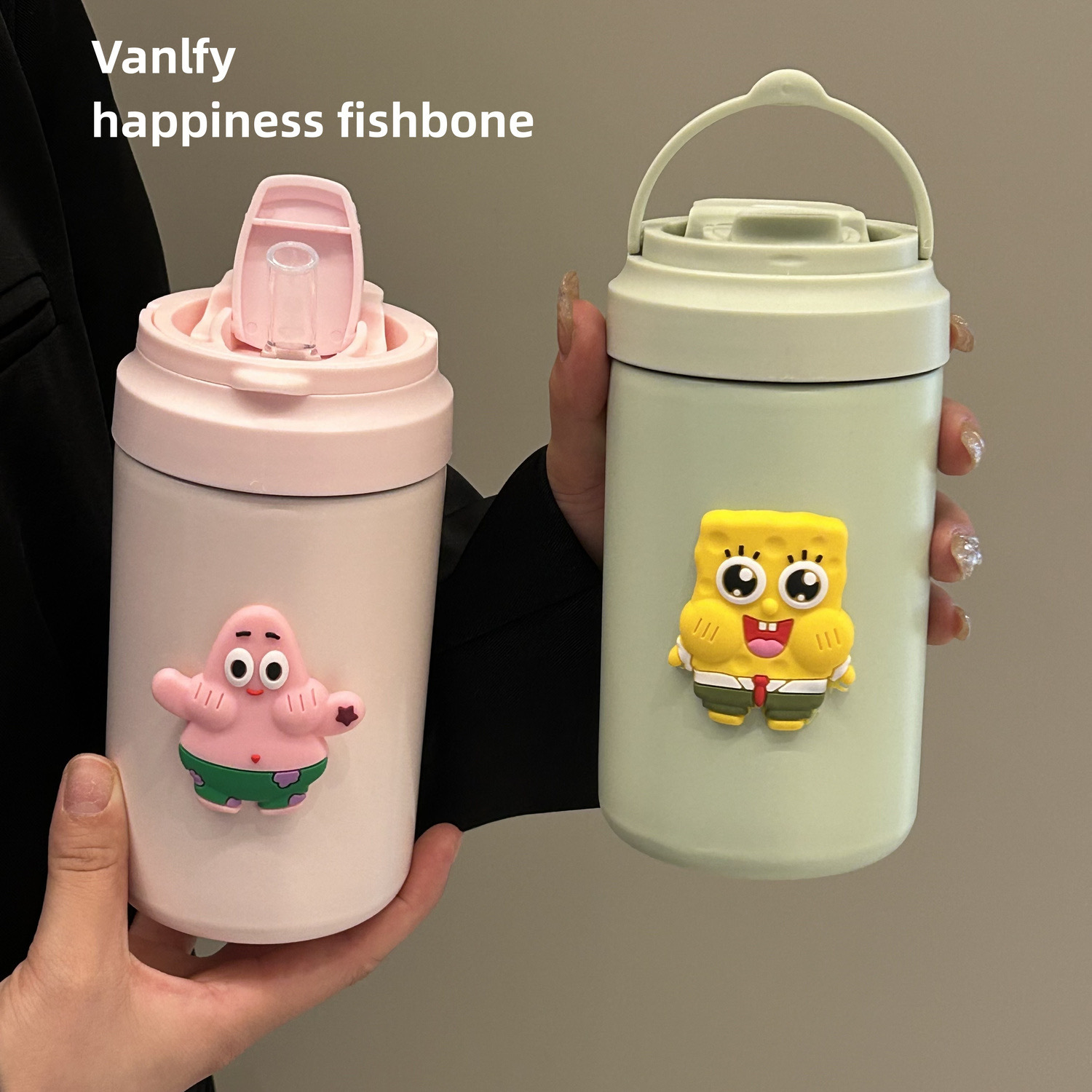 New Korean cartoon large-capacity insulated cup, student portable straw cup ins304 stainless steel insulated cup in stock Specification drawing