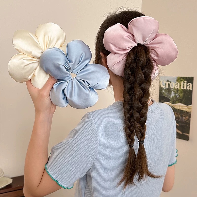 Flower large intestine hair band for women, 2024 new style, high-end style, bun hairstyle, flower hair tie, sleep pillow, hair tie and hair accessory Specification drawing