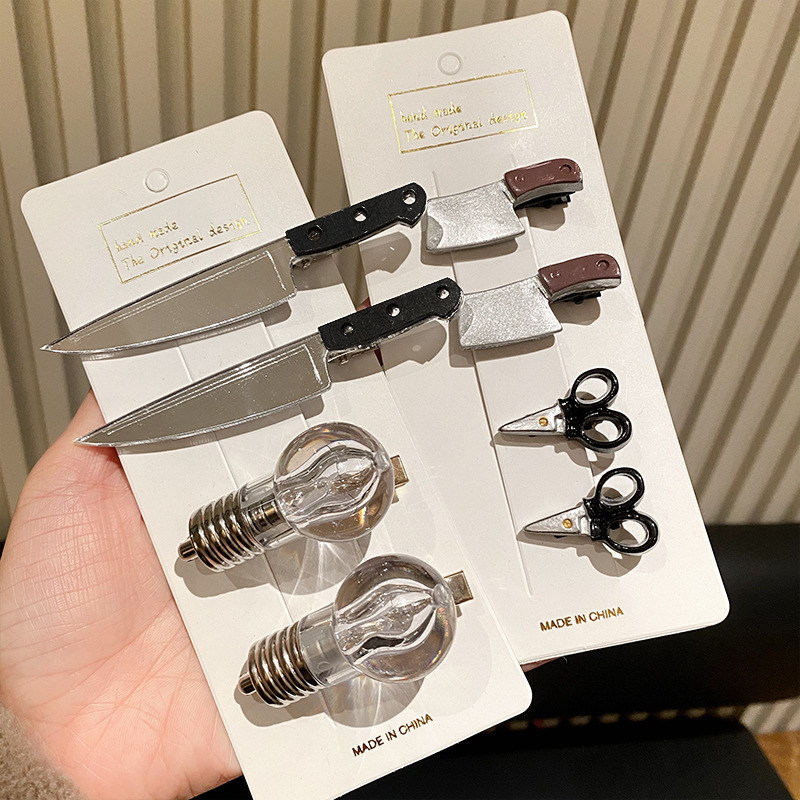 Fun creative simulation knife hairpin Women will glow light bulb side bangs shredded hair duckbill clip headpiece hairpin full figure