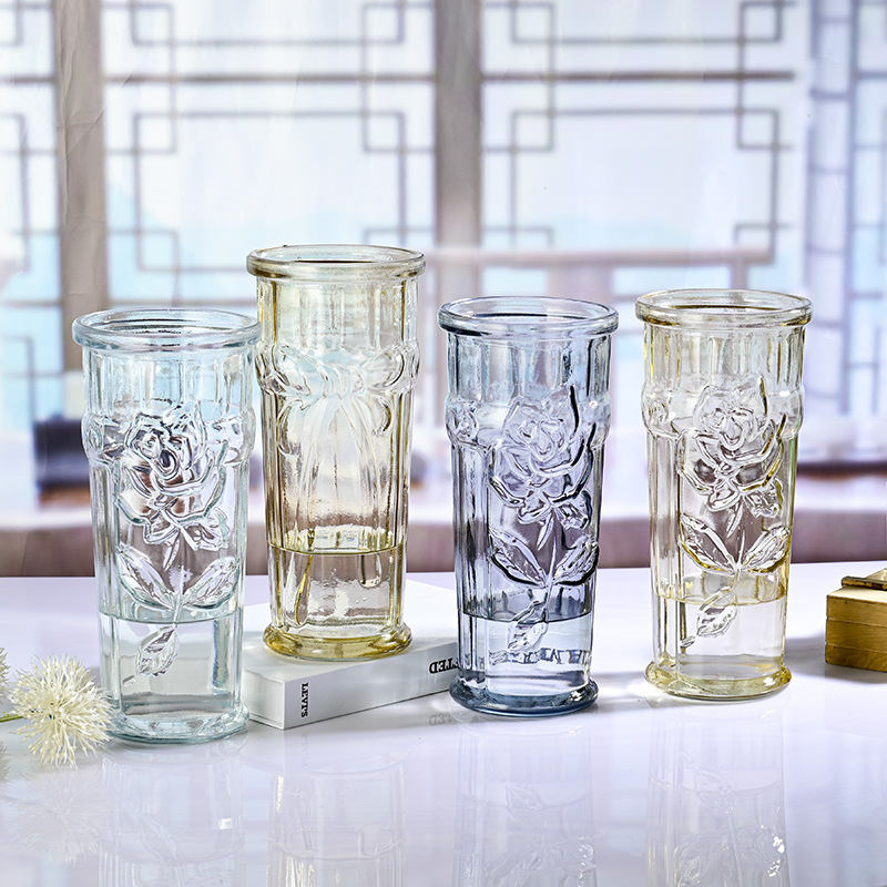 Nordic glass vase, simple relief hydroponic vase, flower arrangement, lucky bamboo, creative glass bottle decoration for home decoration Specification drawing