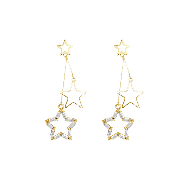 Korean bestseller Super Flash Zircon long tassel five-pointed star earrings for women, simple, fashionable and elegant star stud earrings Item Picture