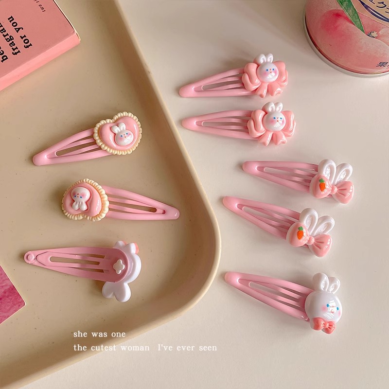 Cute pink hair clips for girls, baby hair clips, cartoon little rabbit, side bangs on the forehead, hair clips headwear Specification drawing