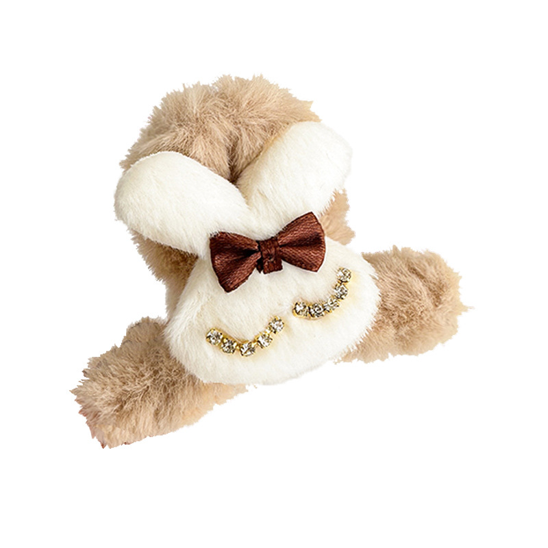 Autumn and winter plush hair clips, coffee-colored bear hair clips, children's cute cartoon small claw clips, shark clips on the back of the head for girls Item Picture