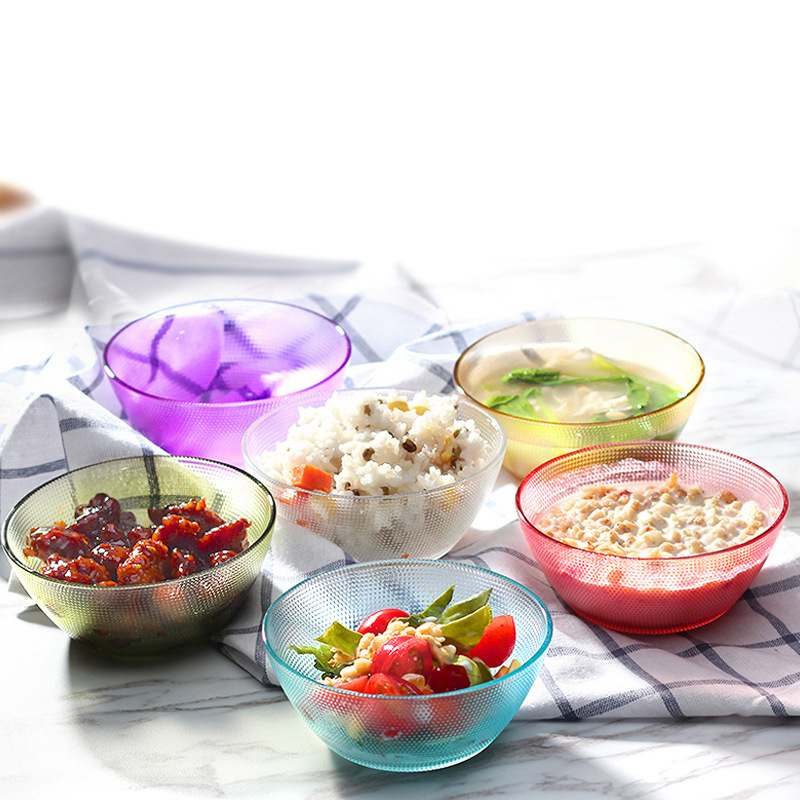 Six-piece set of glass salad bowl with colorful beaded pastries, salad glass bowl, pearl bowl, and glass colorful beaded pastries set details Picture