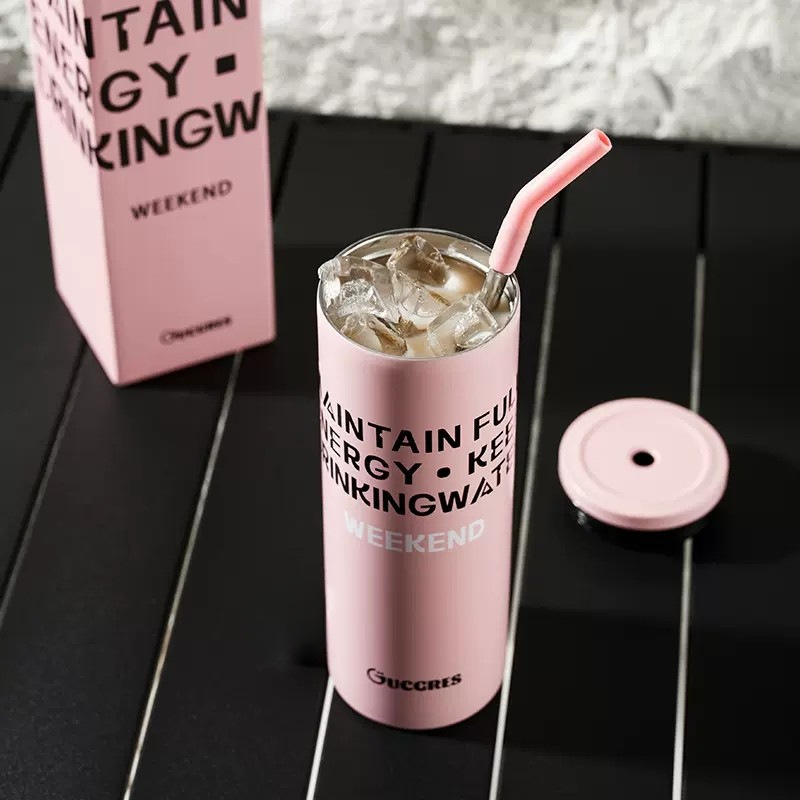 Cross-border customized sweet and cool stainless steel straw cup, portable straight insulated cup, high appearance level, large capacity water cup, outdoor cup details Picture