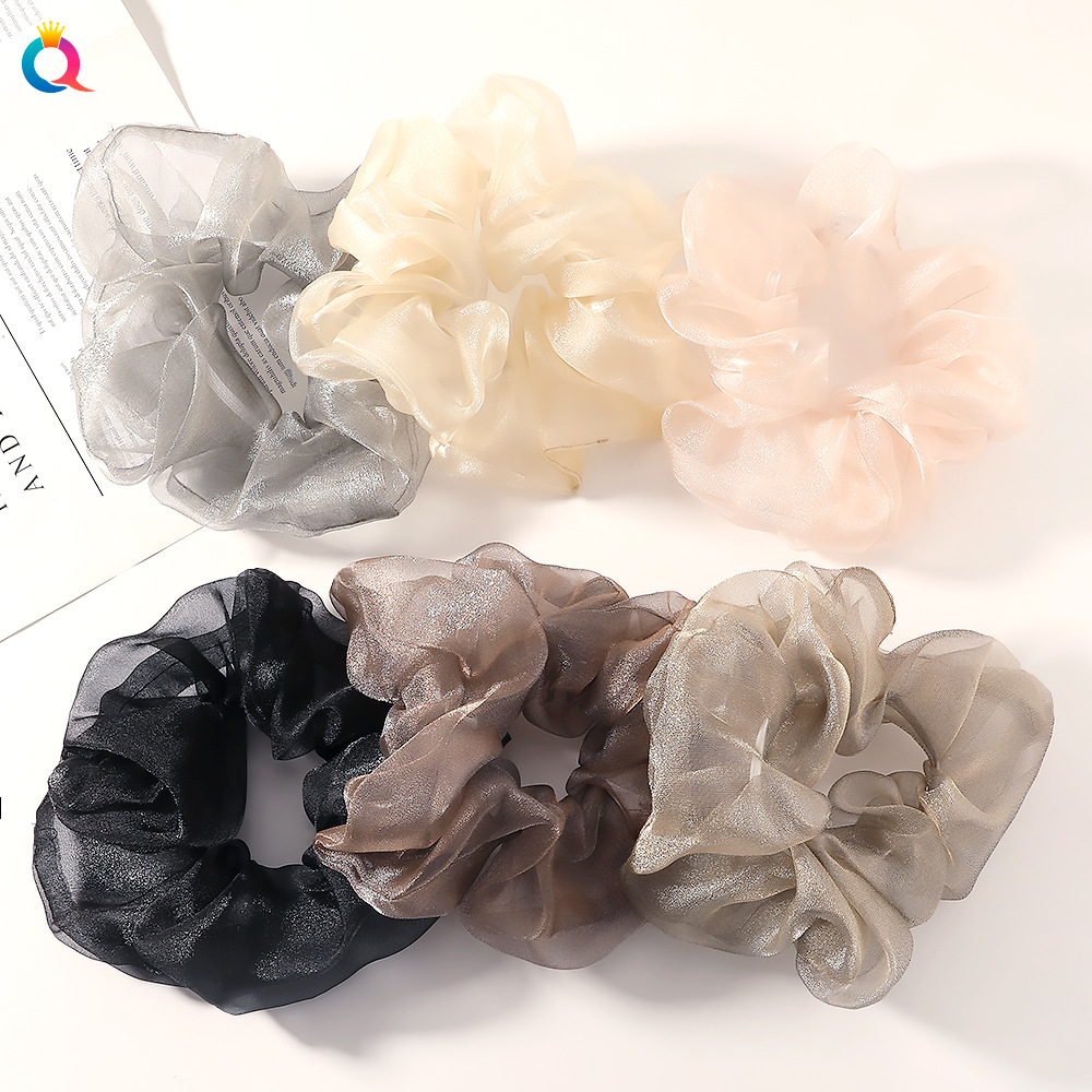 Qiyue Korean version Super large organza hair band, fairy large intestine hair band, fresh and pure color ponytail large intestine band full figure