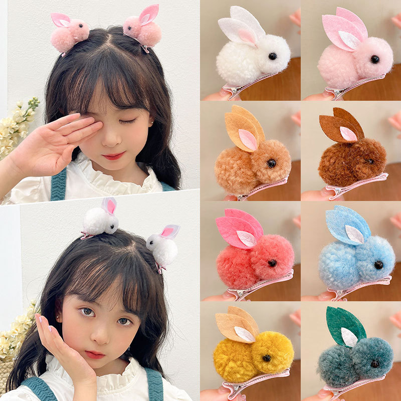 Cute plush rabbit hair clips, Korean version of children's little princess hair-safe bangs clips, little girl hair clips and hair accessories Application Scenario