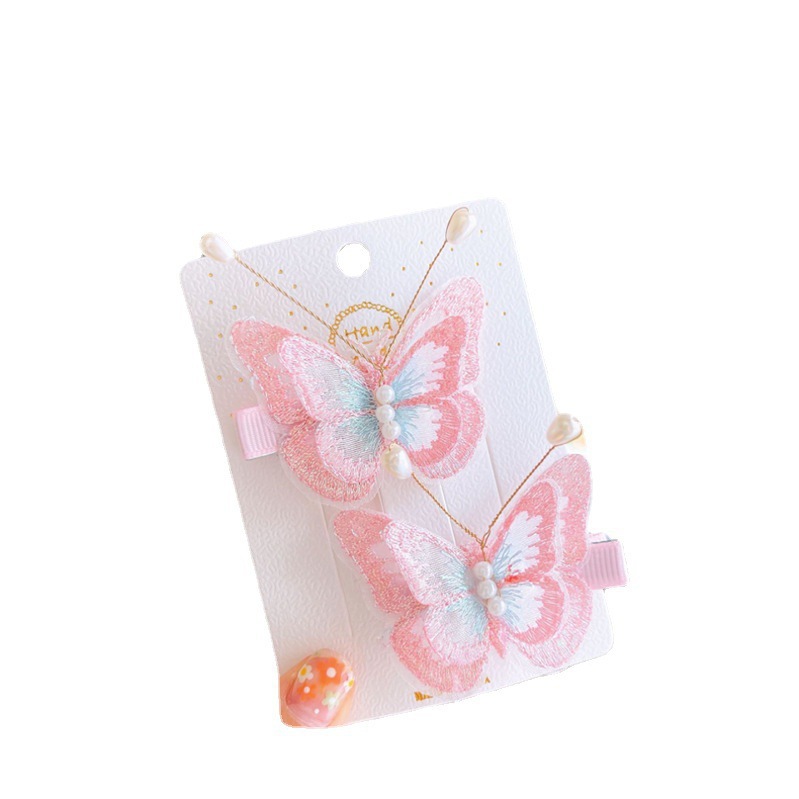 Children's super fairy-knit hair clips, lace, butterfly flapping headwear, girls' cute broken hair, ancient-style side clips wholesale Item Picture