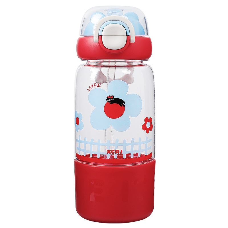 High appearance level children's water cup, cute and portable, three-drink plastic cup, large-capacity outdoor school special cup Item Picture