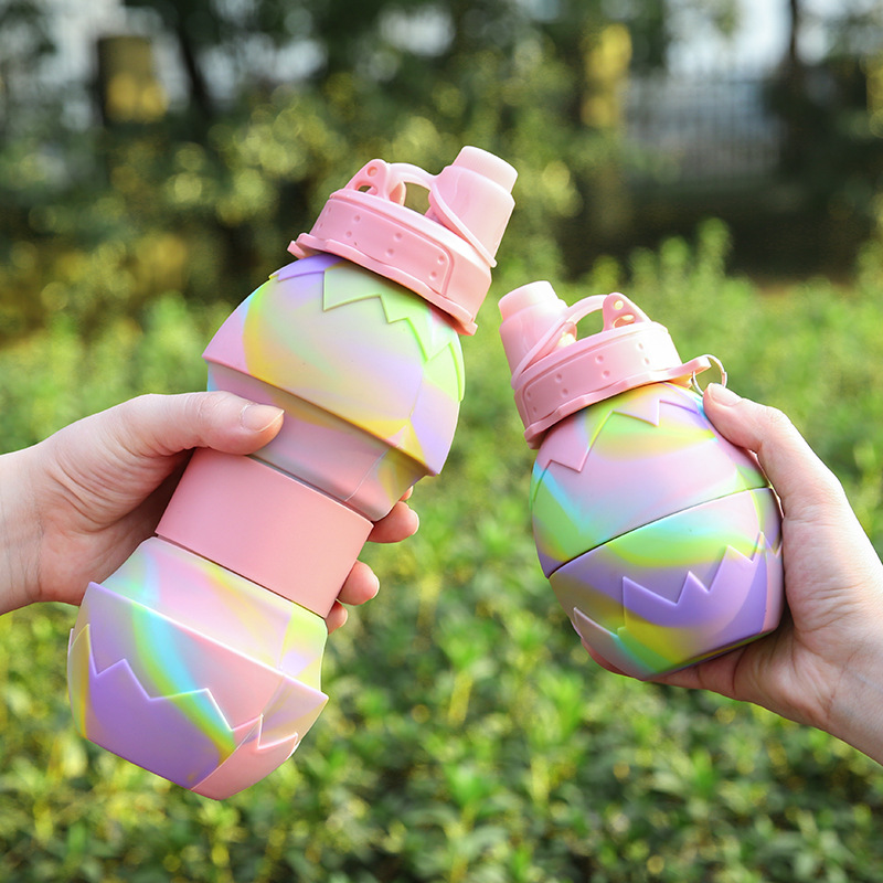 Wholesale silicone folding water cups, outdoor sports water bottles, cross-border new products, creative eggshell telescopic portable silicone water cups details Picture