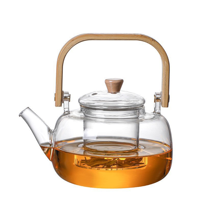 Bamboo-handled teapot for household tea brewing, light luxury tea set, Chinese high borosilicate glass teapot for brewing Item Picture