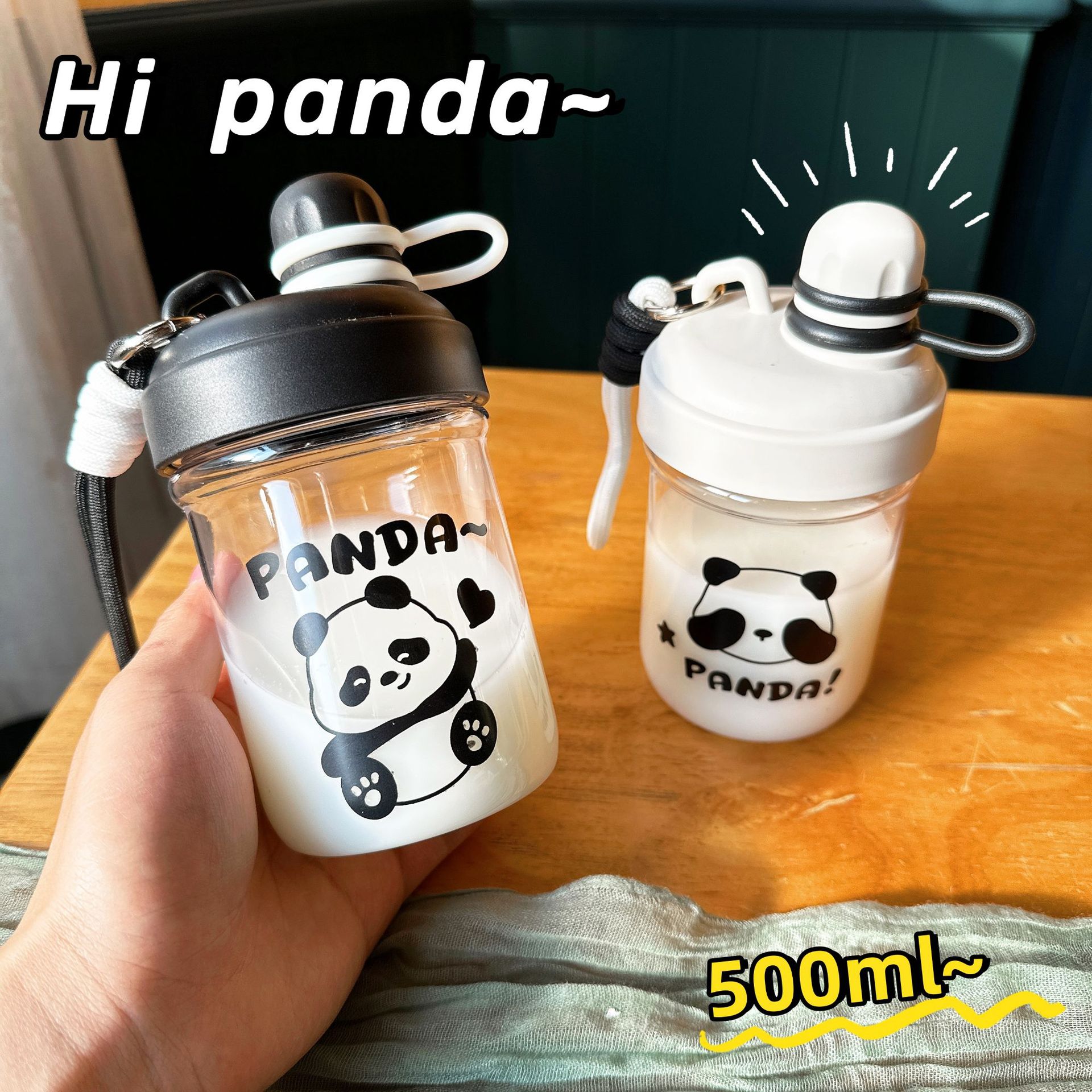 Cute panda water cups, adorable cartoon style, high appearance level student cups, portable direct drinking, anti-drop children's plastic cups wholesale Specification drawing