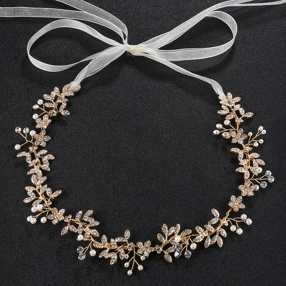 European and American high-end luxury bride headband, handcrafted pearl bride headpiece, alloy diamond-encrusted hair band, for women Specification drawing