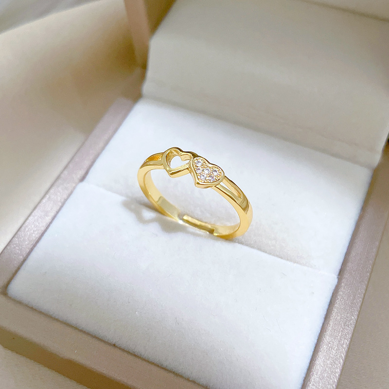 【 Real Gold 】 Heart-shaped hollowed-out small ring with adjustable opening, simple Japanese-style bracelet, couple rings Specification drawing