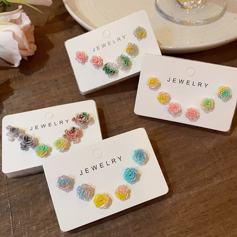 Summer fresh and light dopamine colorful flower stud earrings, women's vacation style, fashionable and versatile, elegant set earrings and earrings Application Scenario