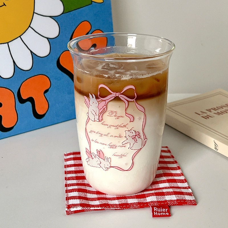 Bolimei French-style glass cups, bow high borosilicate cups, heat-resistant water cups, girls' coffee cold brew cups full figure